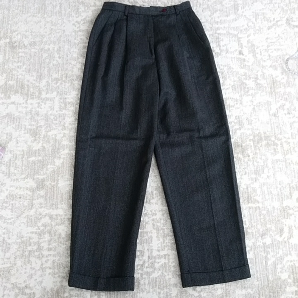 Talbots Wool Heathered Pleated Cuffed Lined Trousers 6P Black